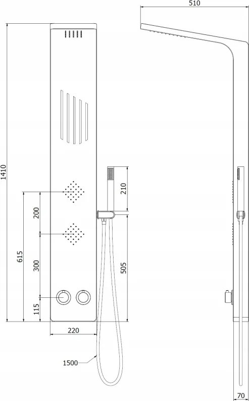 Mexen Navas panel prysznicowy, czarny - 7627-02-70