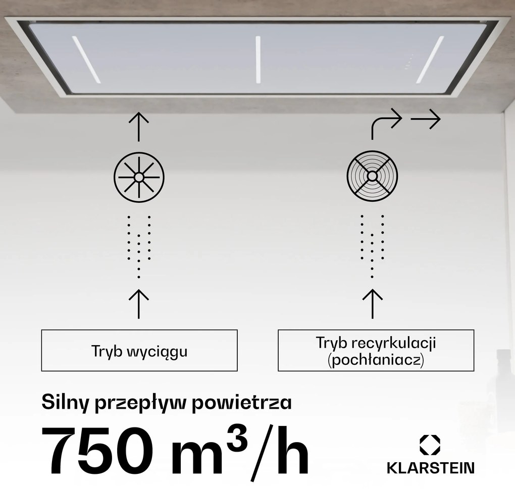 Klarstein LuxeAir 110cm 690m³/h Okap Sufitowy Biały