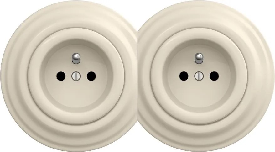 Kliklap - Podwójne retro gniazdko domowe z ramką 230V beżowe