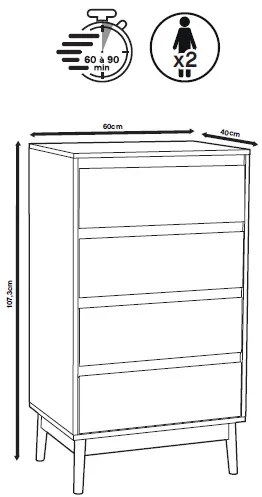 Komoda z szufladami ABANA, 60 x 40 x 107,3 cm
