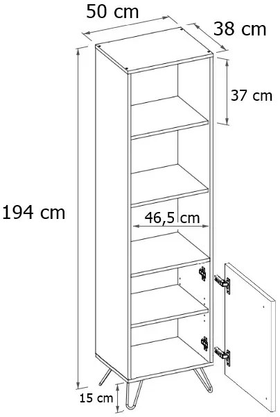 Witryna na metalowych nóżkach loft dąb craft + biały Dikom 3X