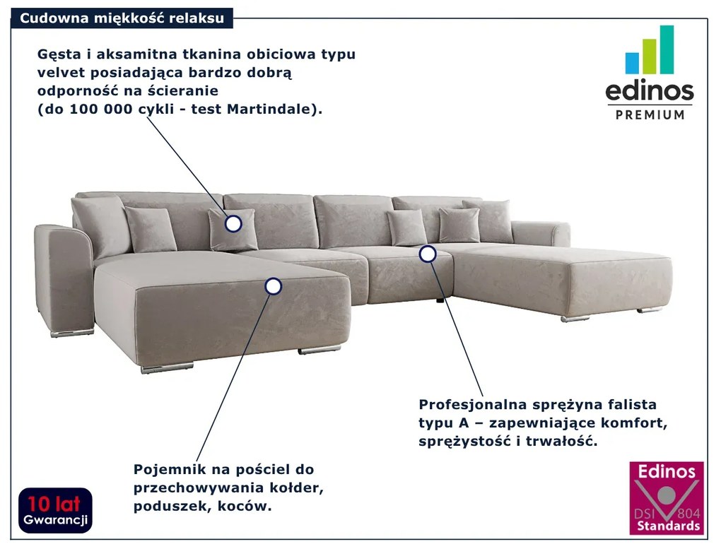 Jasnoszary rozkładany narożnik z pojemnikiem H7-D49