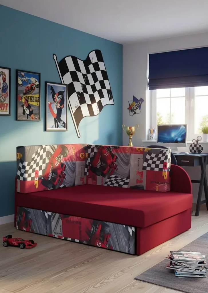 Czerwony narożnik rozkładany z pojemnikiem C2-P63