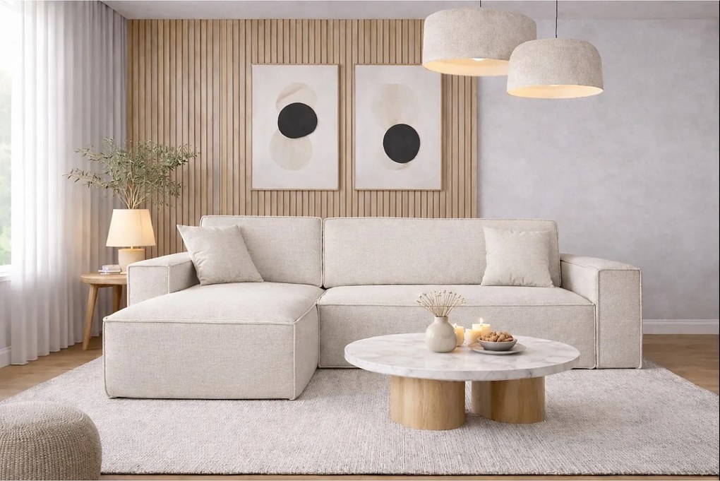 Narożnik BEST L z funkcją spania i pojemnikiem, tkanina Neve, Ecru, Lewy