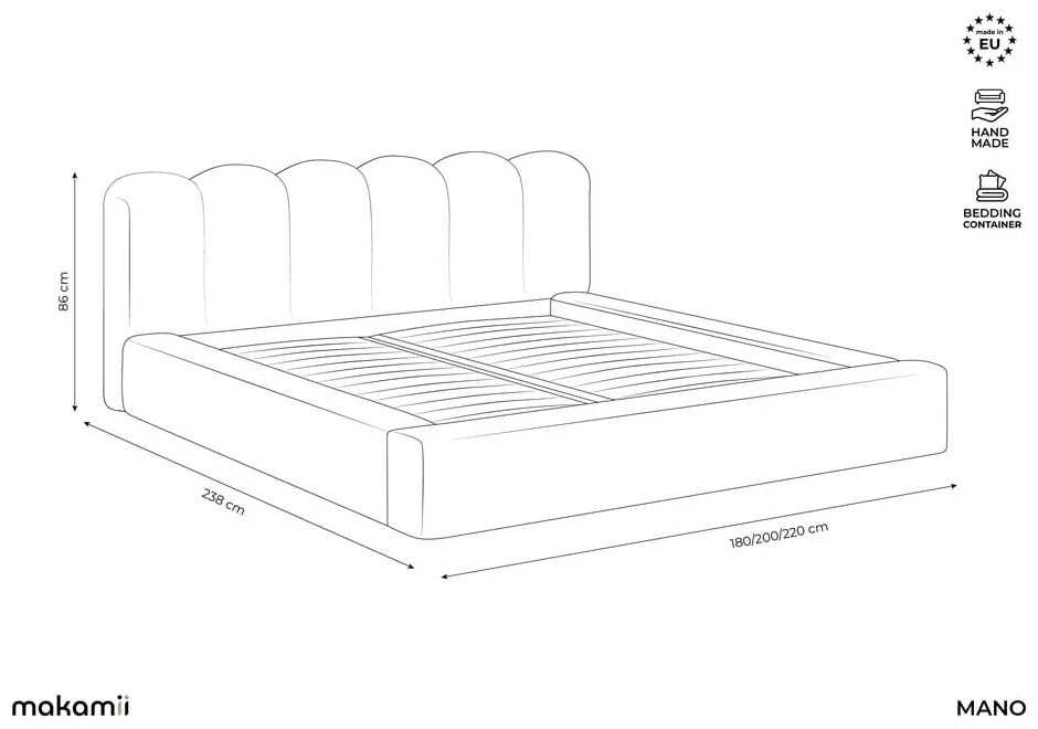 Beżowe tapicerowane łóżko dwuosobowe ze schowkiem i stelażem 160x200 cm Mano – Makamii