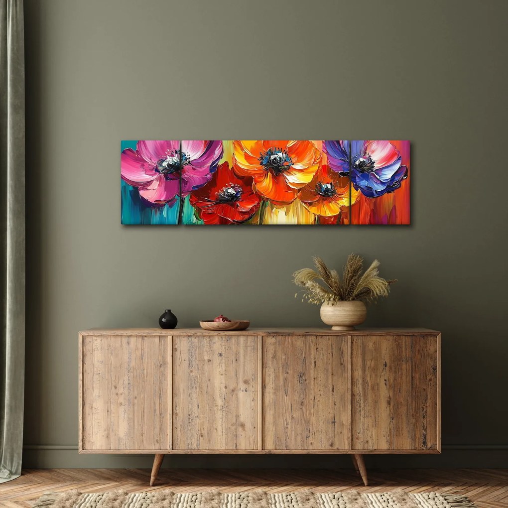 Obraz - Pięć kolorowych kwiatów (170x50 cm)