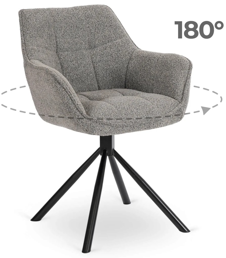 Krzesło Tapicerowane Obrotowe PEONY Szare Nowoczesne Loft