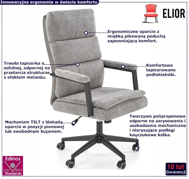 Popielaty tapicerowany fotel gabinetowy R1-H70