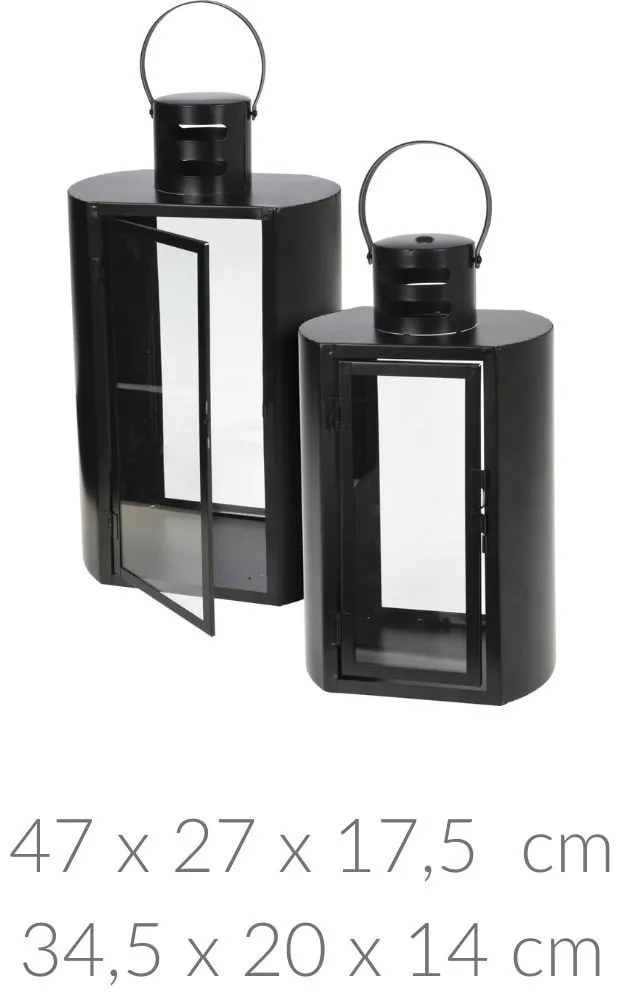 Lampion metalowy czarny MINIMAL, 2 latarenki