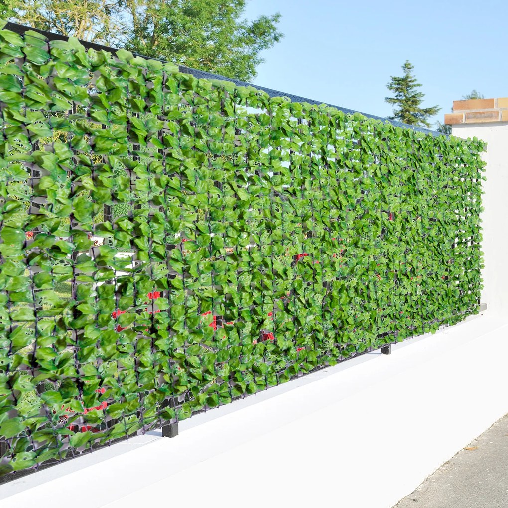 Outsunny Sztuczny Żywopłot Parawan Dekoracyjny Jasnozielony 300x150cm do Tarasu i Ogrodu | Aosom PL