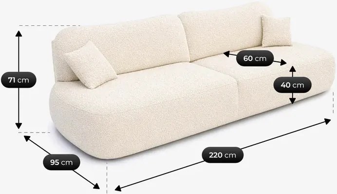 Sofa AVERIO Rozkładana Dwuosobowa Kremowa Boucle Japandi
