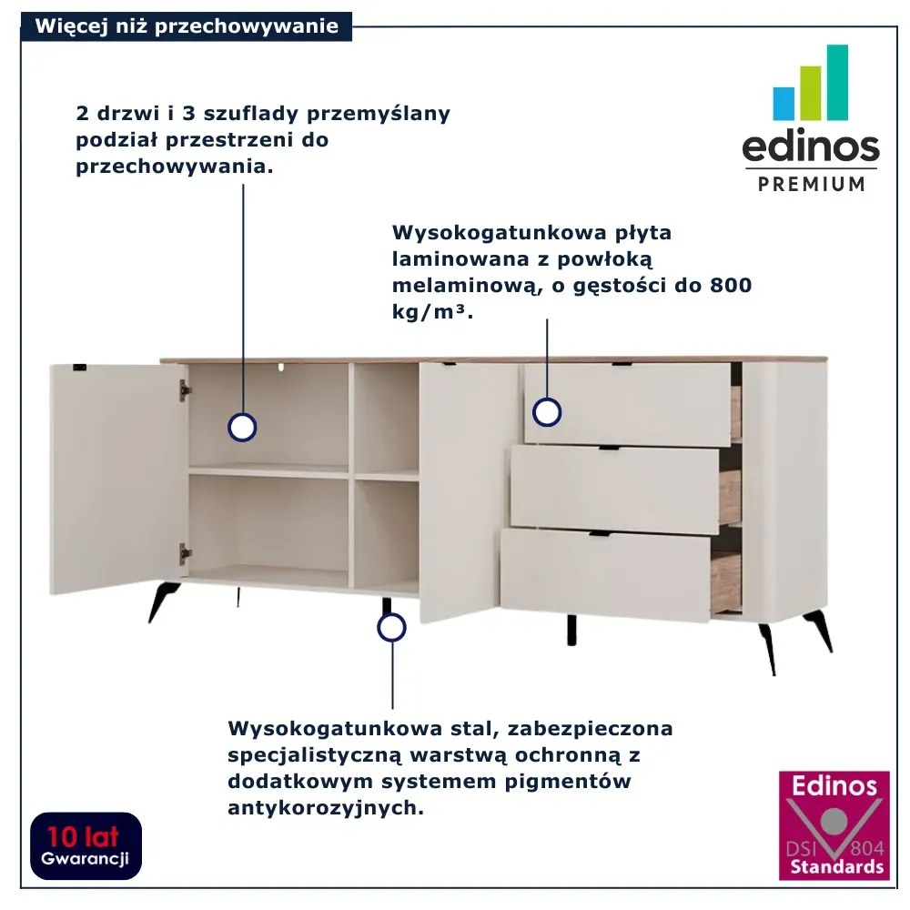 Komoda kaszmirowa na nóżkach z blatem dąb castello C2-R99