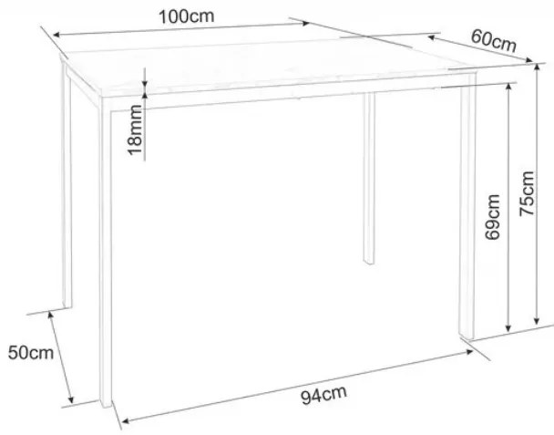 Promocja: Czarny stół jadalny RAMOD 100x60 cm, biały marmurowy dekor, II jakość