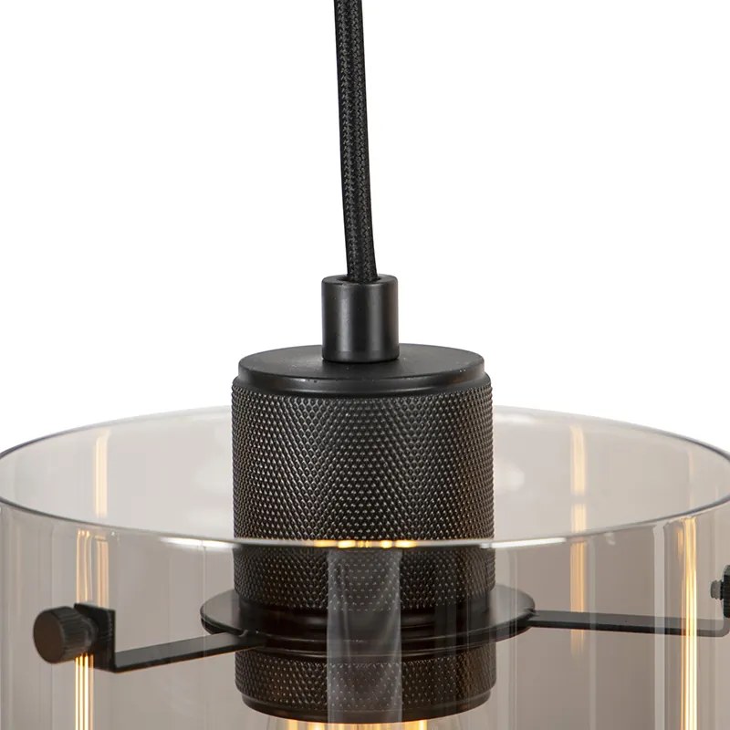 Designerska lampa wisząca czarna z dymionym szkłem 4 światła - DomeDesignerski Oswietlenie wewnetrzne