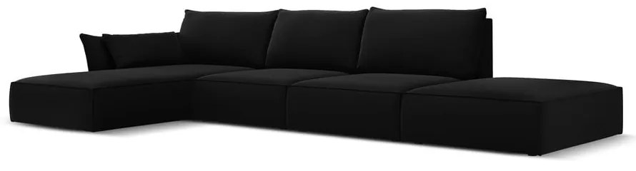 Czarny aksamitny narożnik (lewostronny/z szezlongiem) Vanda – Mazzini Sofas
