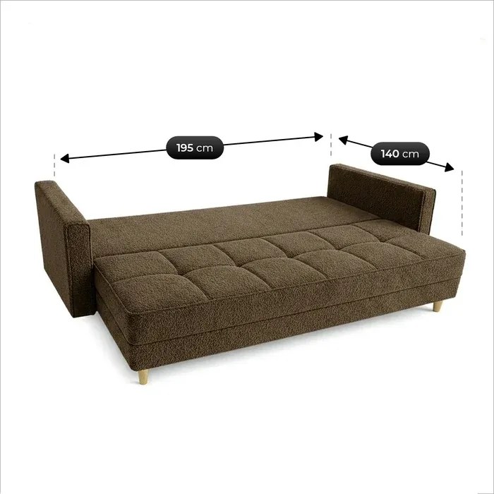 Sofa z Funkcją Spania LONAR Brązowa Boucle Nowoczesna
