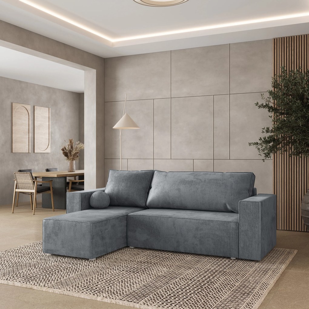 Masseno Narożnik RAVELO z funkcją spania i pojemnikiem na pościel Narozniki L, Rozkładana sofa - Jasnoszary, MONOLITH 84