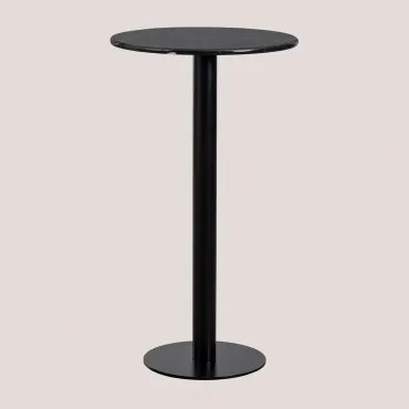 Wysoki, Okrągły Stolik Barowy Ø60 Cm Z Marmuru Rocher Czarny & Marmur Nero Marquina - Sklum