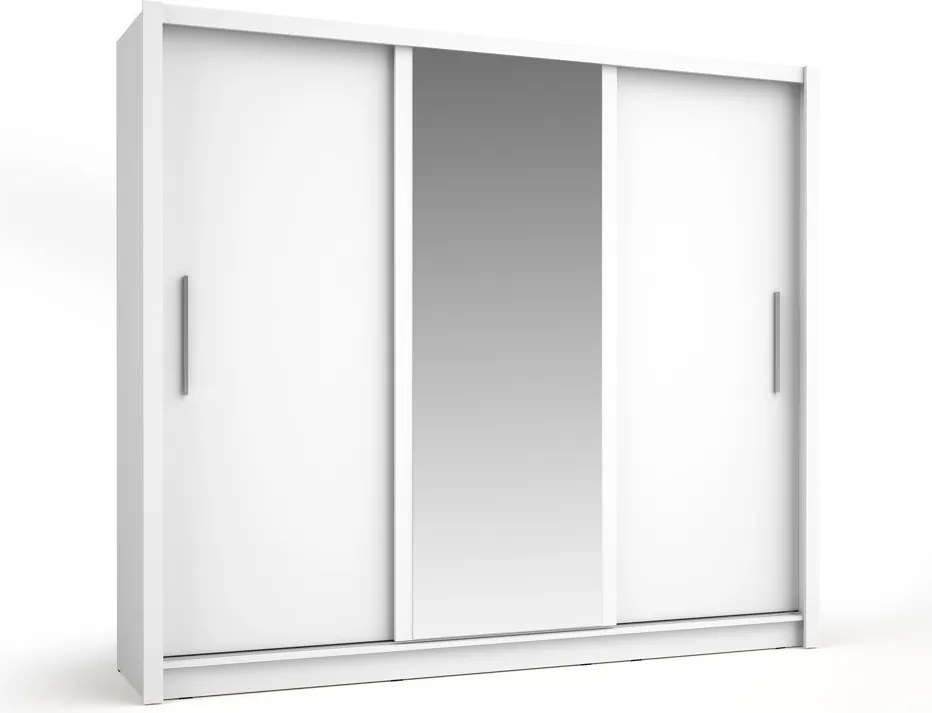 Szafa Przesuwna FRISKA 247,8 cm z Lustrem Szafa Dwudrzwiowa, Biały