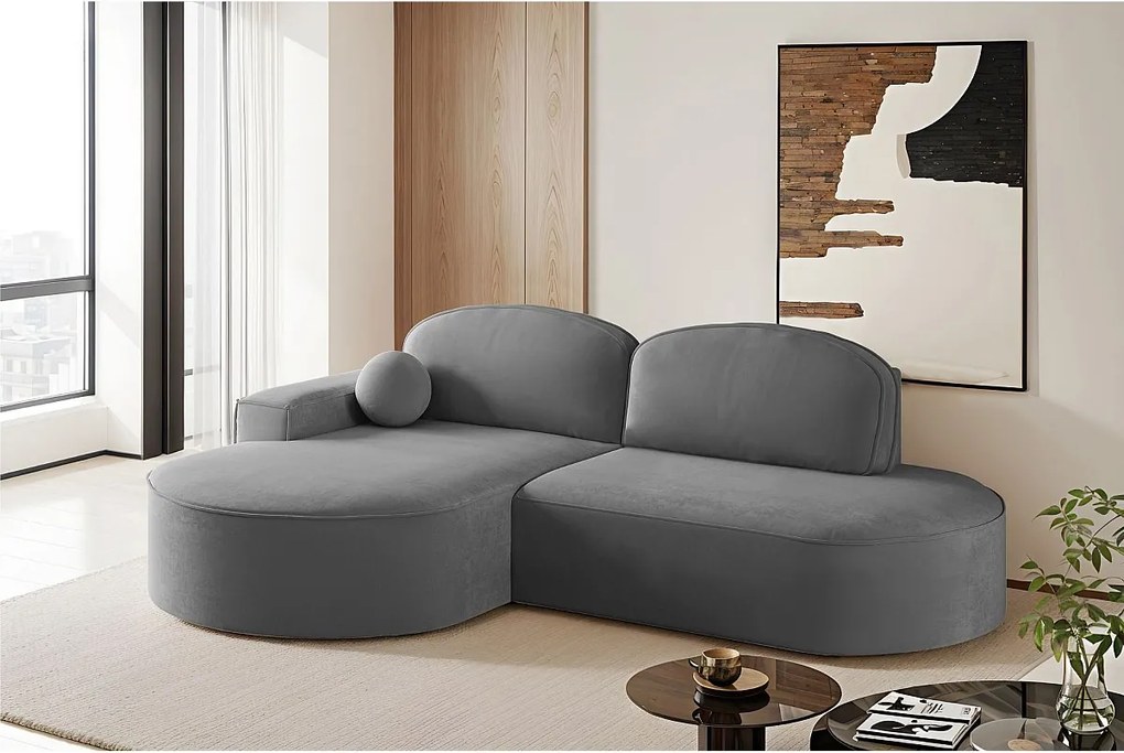 Narożnik z funkcją spania i pojemnikiem Modena Runden, tkanina Salvador, Antracytowy, Lewy