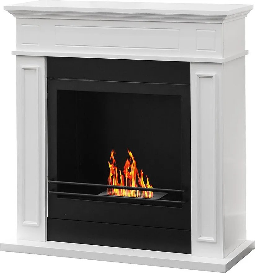 Kominek bioetanolowy JEFFERSON, stojący biokominek, biały, dł. 89,5 x wys. 90,5 x gł. 28