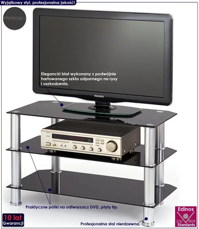 Czarny szklany stolik pod telewizor - Sento
