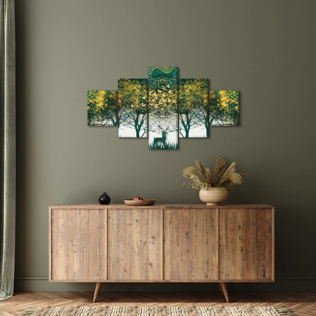 Obraz - Jelenie w zielonym lesie (125x70 cm)