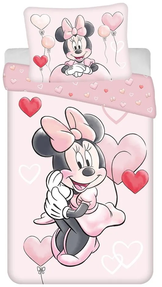 Różowa bawełniana pościel dziecięca jednoosobowa 140x200 cm Minnie "Balloon" – Jerry Fabrics
