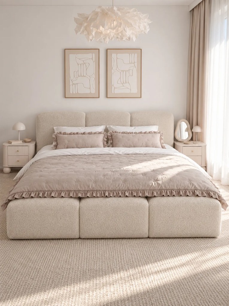 Łóżko tapicerowane Marios 180x200 z pojemnikiem - beżowa bukla Quelle 03
