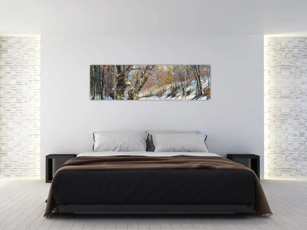 Obraz namalowanego zimowego krajobrazu (170x50 cm)