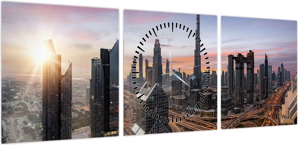 Obraz - Panorama Dubaju (z zegarem) (90x30 cm)