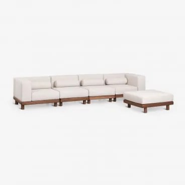 Modułowa Sofa Ogrodowa 4-częściowa Z 2 Modułami Narożnymi I Pufem Z Akacji Edrien Akacja Brąz - Sklum