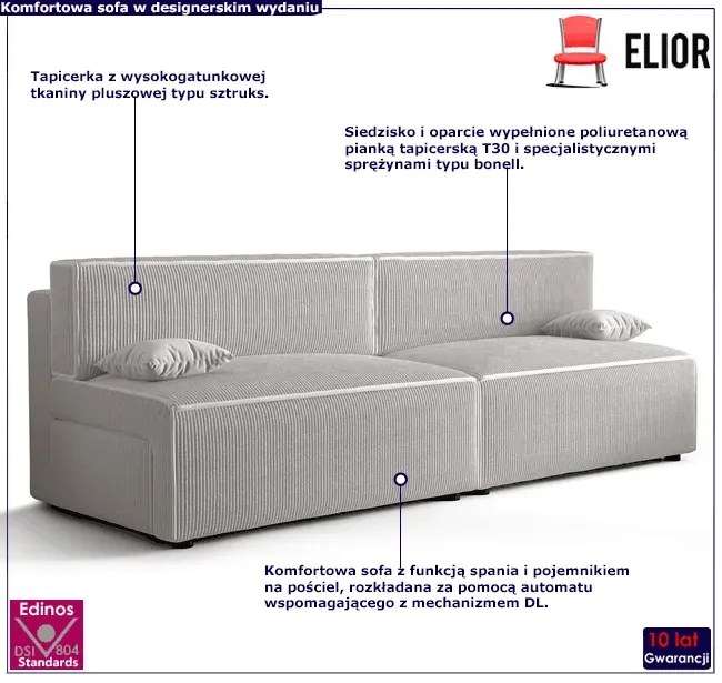 Biała rozkładana sofa - Lider 3X