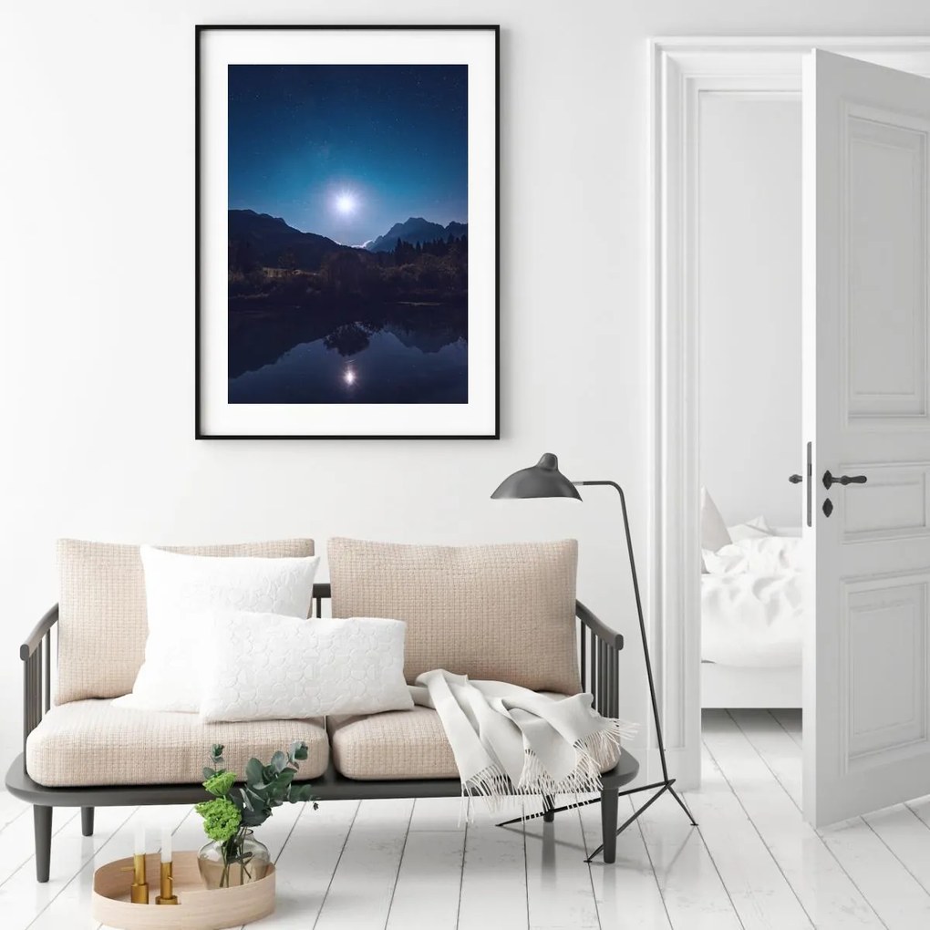 Plakat - Pełnia księżyca nad jeziorem (A4)
