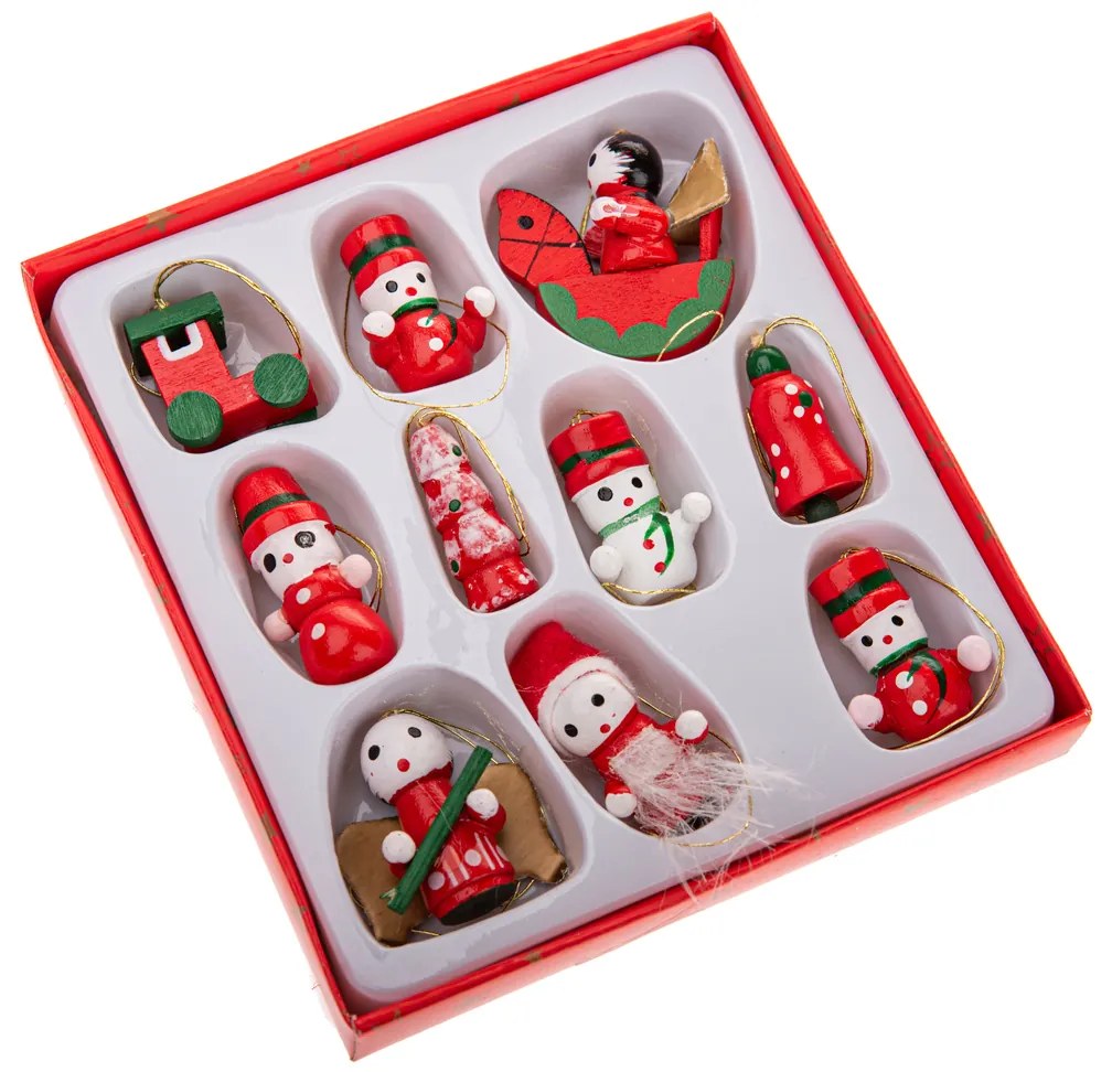 Drewniane ozdoby świąteczne Mix II, zestaw 10 szt.