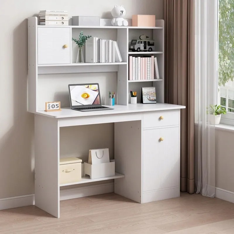 Biurko białe loft pod laptop/komputer skandynawski z 7 półkami