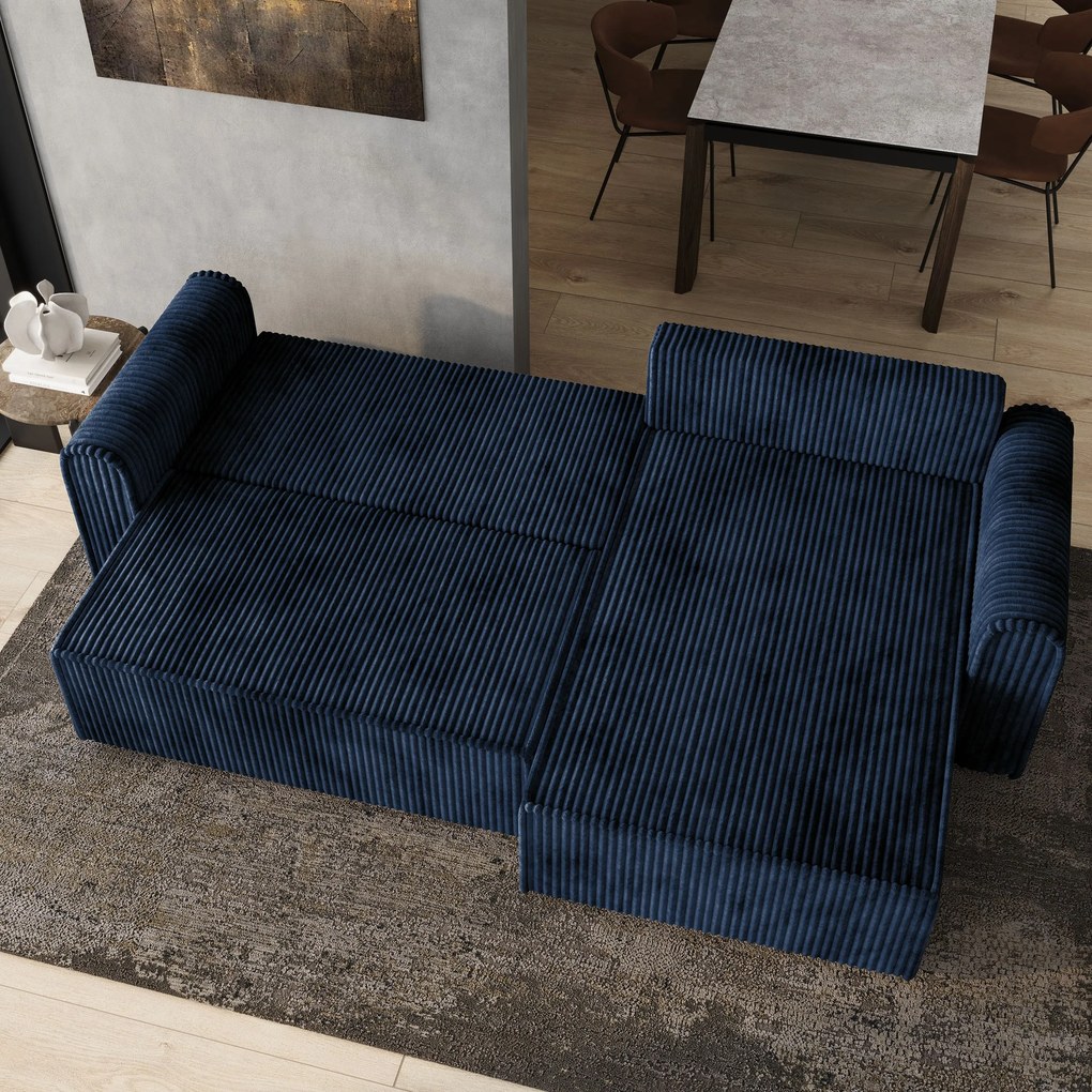 Masseno Narożnik VALTINO z funkcją spania i pojemnikiem na pościel Narozniki L, Rozkładana sofa - Niebieski, TILIA 77