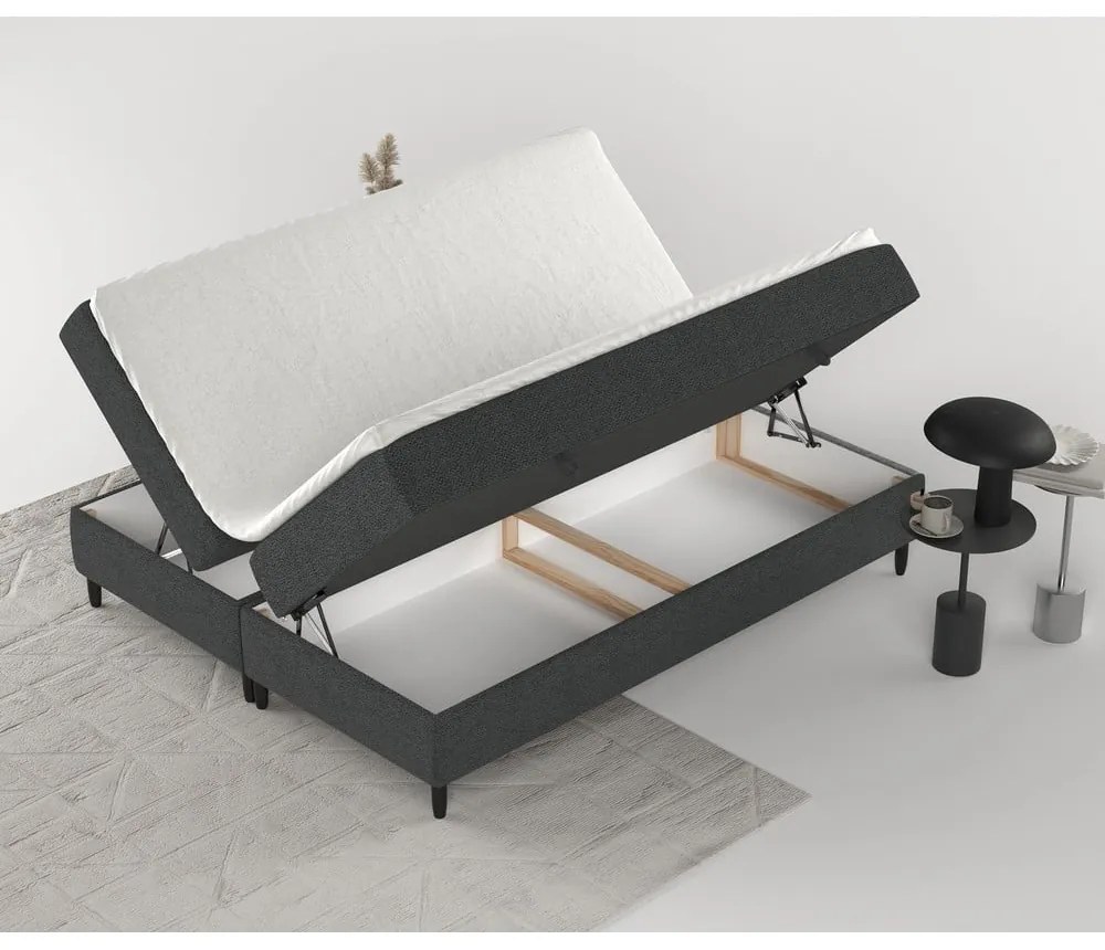 Ciemnoszare łóżko boxspring ze schowkiem 160x200 cm Malte – Maison de Rêve