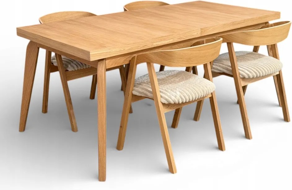 Zestaw Stół prostokątny FORNIR 90x180/220 cm + 4 dębowe krzesła sztaplowane
