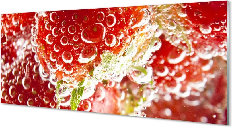 Szkło do Kuchni na Ścianę Truskawki w Kroplach Wody