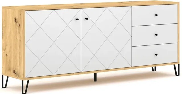Komoda Dwudrzwiowa z Szufladami BACARDI 183 cm Dąb Artisan/Biały Nowoczesna