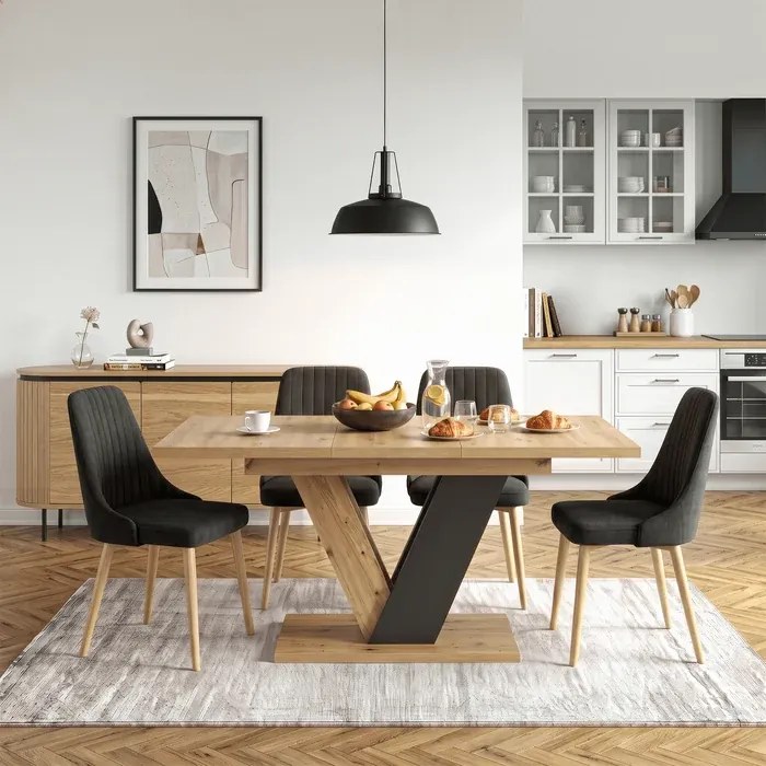 Stół Prostokątny Rozkładany CLARK 120-160 cm Dąb Artisan/Czarny Loft