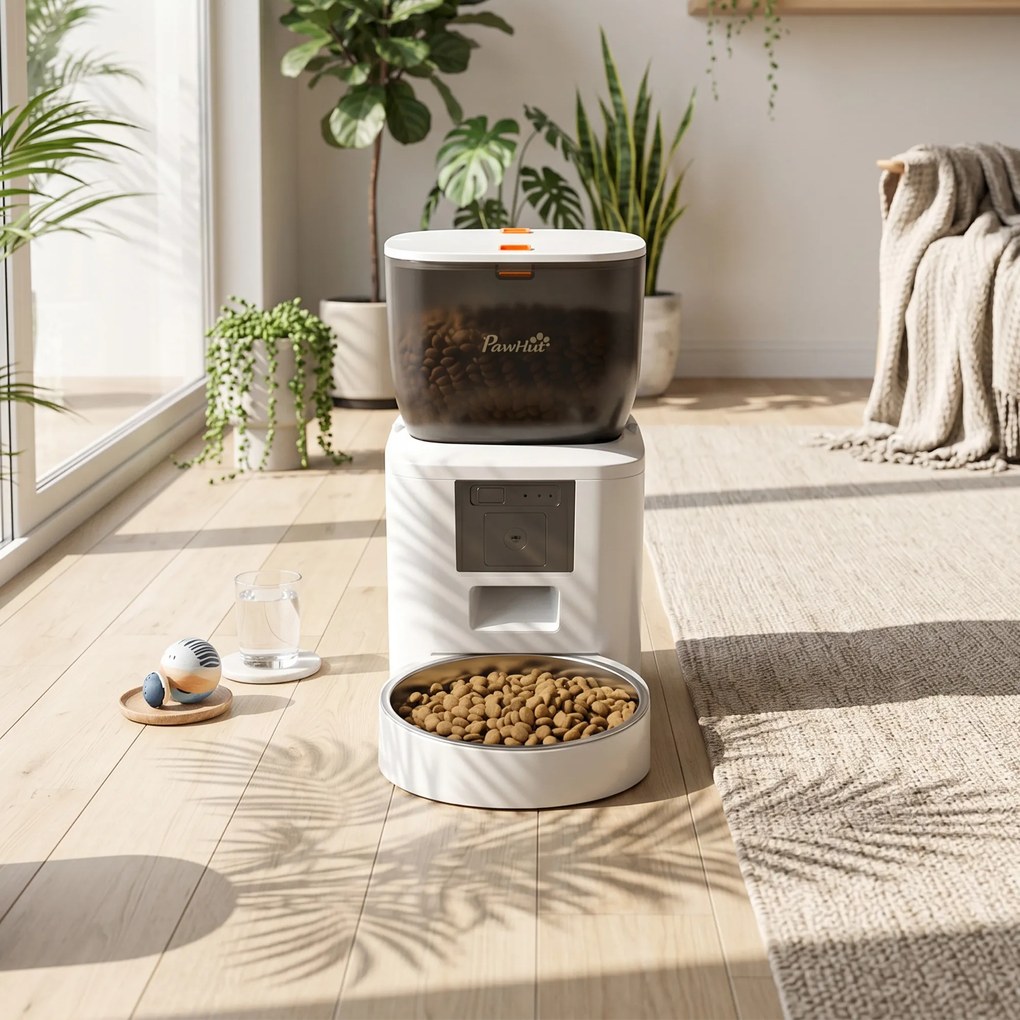 PawHut Automat do karmienia kota z kamerą, 2,4 GHz WLAN, sterowanie aplikacją, 4L automat na 1–10 posiłków, dwukierunkowe audio | Aosom PL