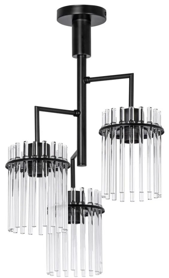 Żyrandol na drążku 3xE27/60W/230V czarny/przezroczysty