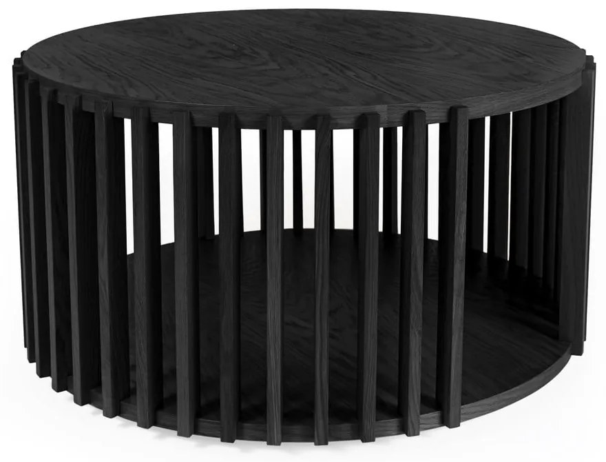 Czarny stolik z drewna dębowego Woodman Drum, ø 83 cm