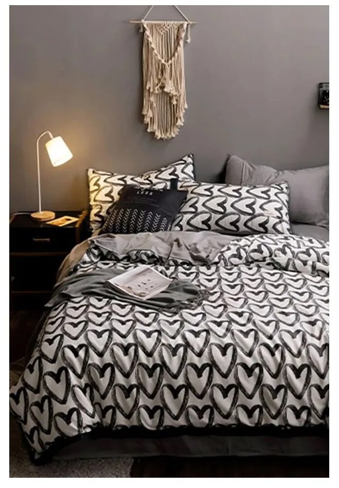 Biało-szara bawełniana pościel dwuosobowa z prześcieradłem 200x220 cm – Mila Home