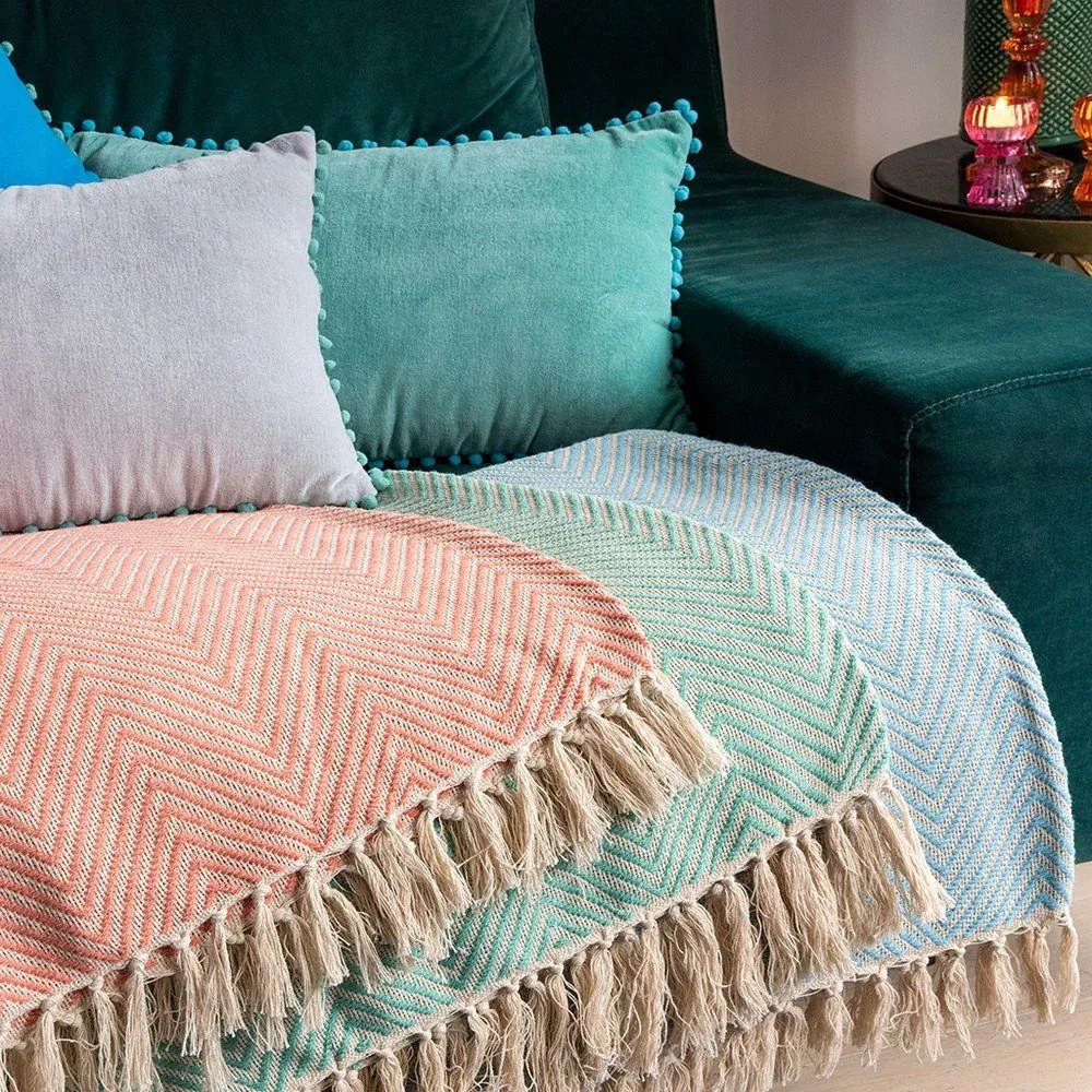 Miętowy bawełniany koc 150x235 cm Herringbone – Rex London