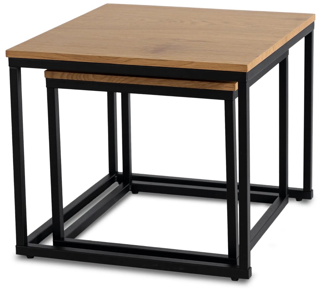 Zestaw Stolików Kawowych CARMI Dąb Złoty/Czarny do Salonu Loft