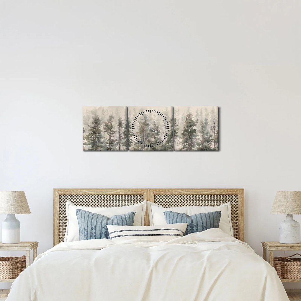 Obraz - Pine forest I., aquarel (z zegarem) (90x30 cm)