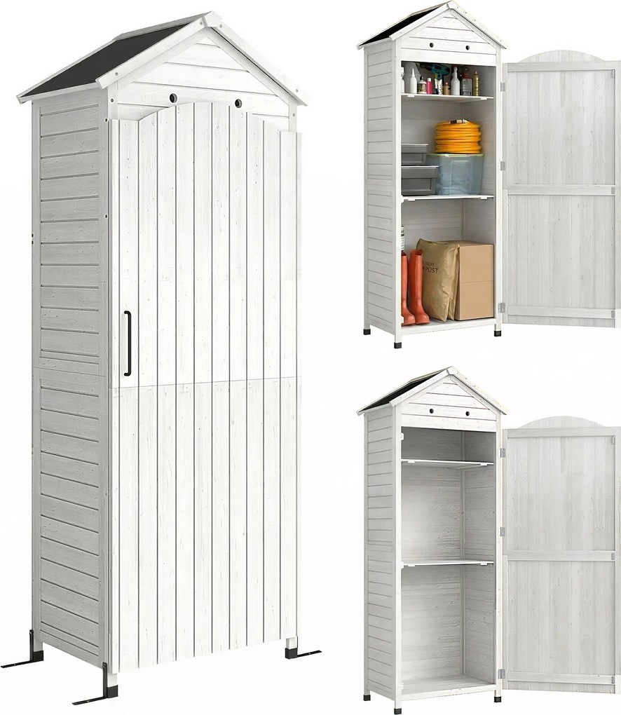 Outsunny Drewniana szafa ogrodowa z regulowanymi półkami, magnetycznymi drzwiami, ocynkowanym dachem i wentylacją | Aosom PL